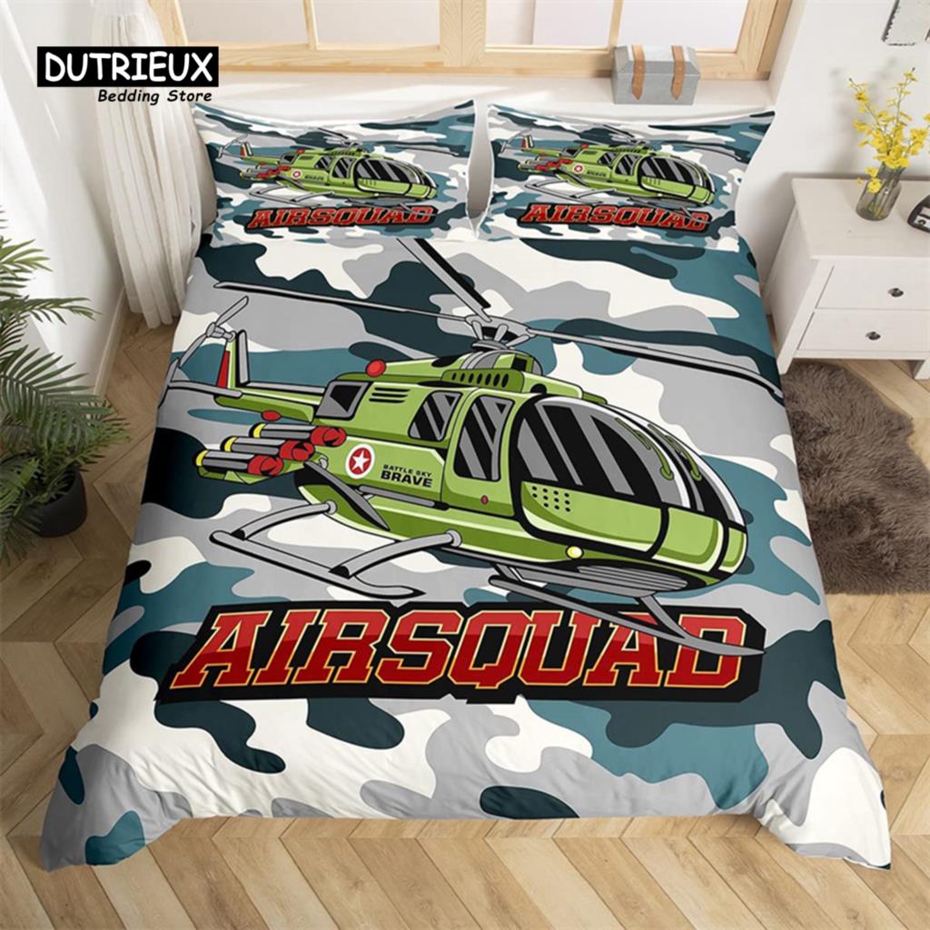 Classic Modern King 3D Airplane Aircraft Transportation Polyester Globe Helicopter Decor Comforter Quilt