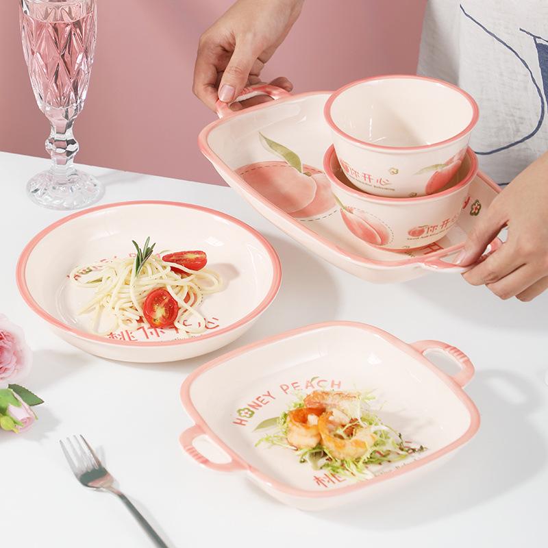 Buntes Unterglasur Keramik Geschirr Set: Reisschüssel, Teller und Suppenschüssel Kombination