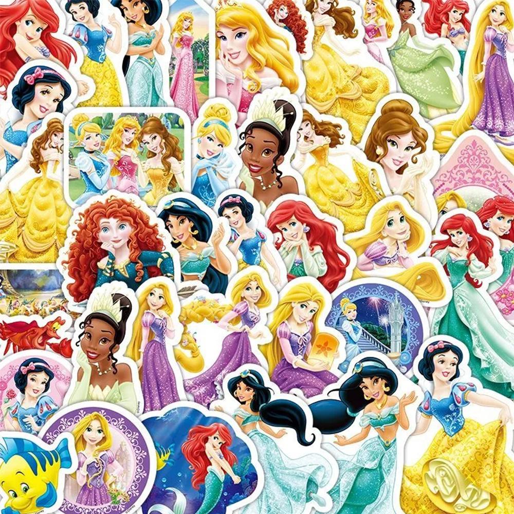 50 100Pcs Kawaii Mixed Disney Anime Princess Stickers Cute Ariel Belle Snow White Cartoon Decal Laptop Phone Luggage Sticker Toy