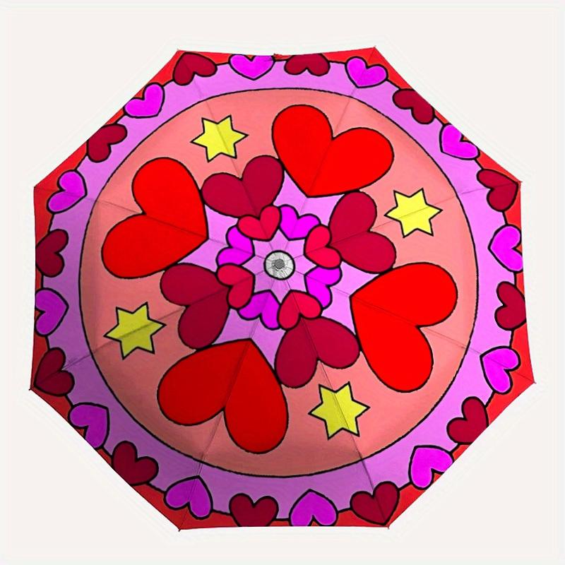 

1pc Heart Mandala Automatic Folding Umbrella, Portable & Foldable Design with 8 Ribs, Casual Outdoor Accessory yy250729146