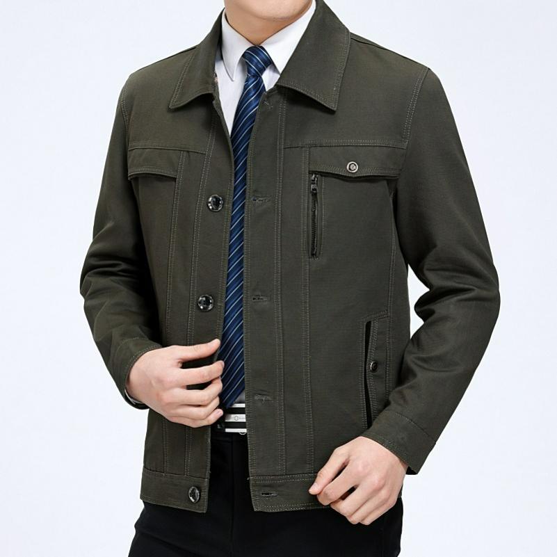 Spring and Autumn Men's Lapel Casual Jacket Dad Wear Men's Cotton Button Jacket