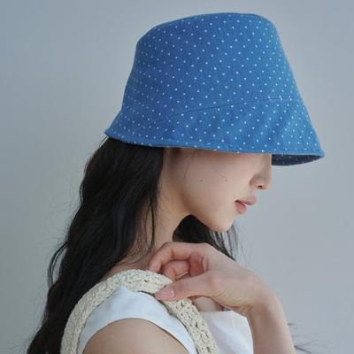 ALLINCOMPLETE Dot Denim Moon Bucket Hat