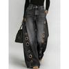 Jeans, Women's Pants, Metal Eyelets Design, Casual Pants, Loose Fit, High Waisted Wide Leg Jeans