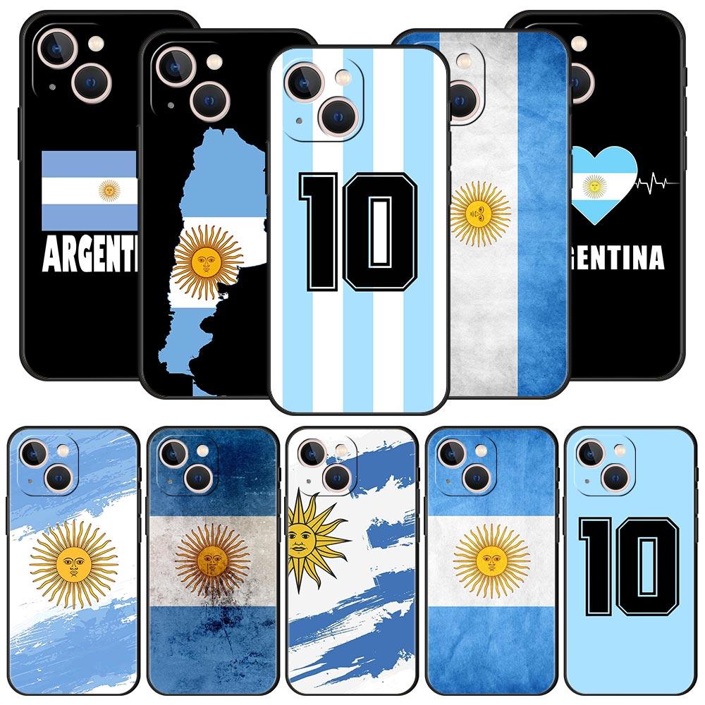Coque de téléphone de luxe pour iPhone 11 12 13 15 16 14 Pro Max X XR XS 7 8 Plus 2020 Noir Housse souple Funda Drapeau Argentine Football 10