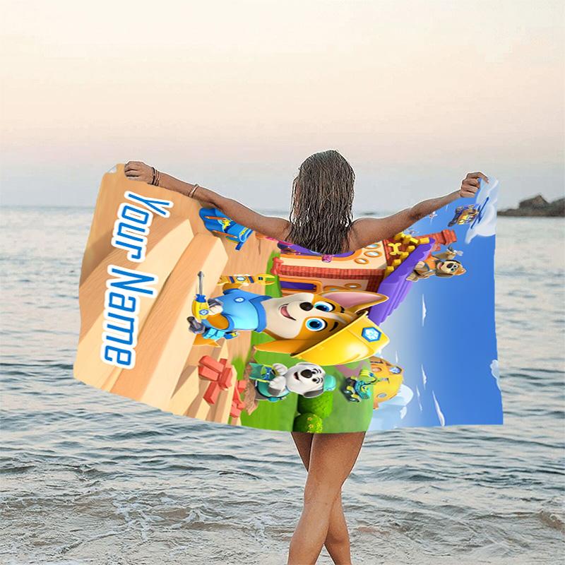 1pc Pupstruction Beach Towel with Custom Name, Beach/Swimming/Bath/Picnic/Camping Towel, Suitable for Seaside Beaches