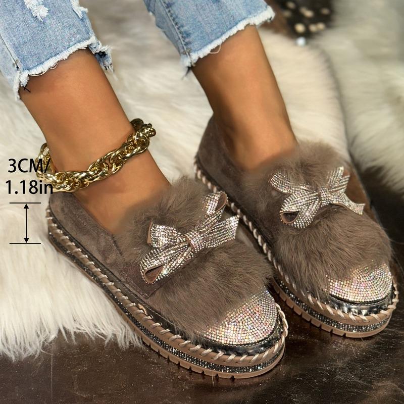 

New large size women s casual shoes autumn and winter new bright diamond bow one pedal lazy shoes 40