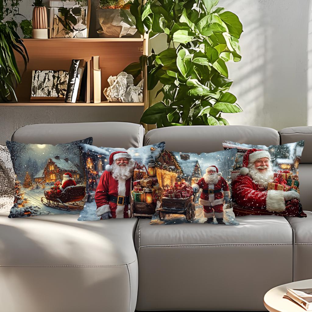Santa Claus Cushion Pillowcase Printed Polyester 45X45Cm Throw Pillowcover Decorative Sofa Cushion Pillowslip Home Decor
