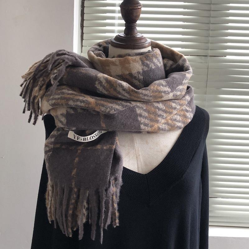 Korean Version of the New High-end Plaid Imitation Cashmere Fringed Scarf Women's Autumn and Winter Warm Versatile Shawl Scarf Couple