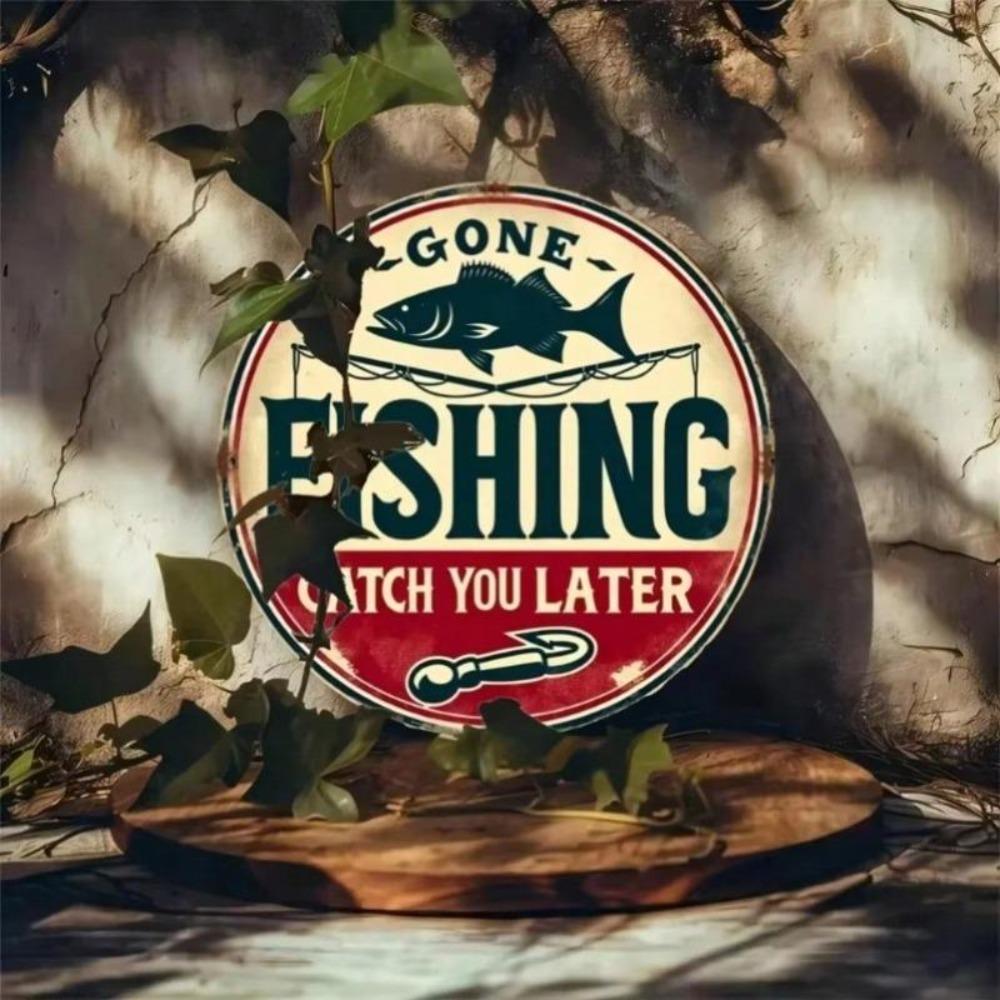 Limited Edition Gone Fishing Metal Sign 8x8 Inch Vintage Aluminum Engraved Wall Art