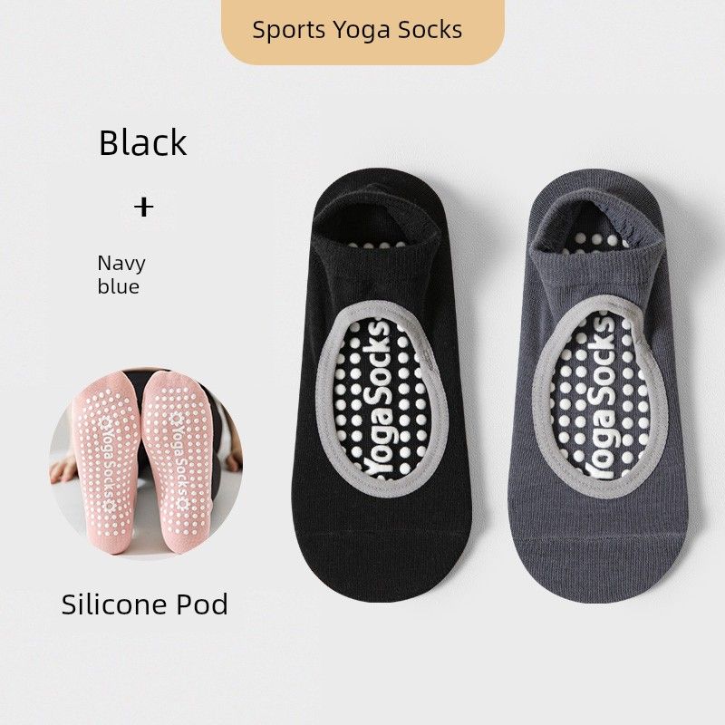 

Women s Pure Cotton Non-Pilling Indoor Yoga Socks [2 pairs] Y03 black + navy blue