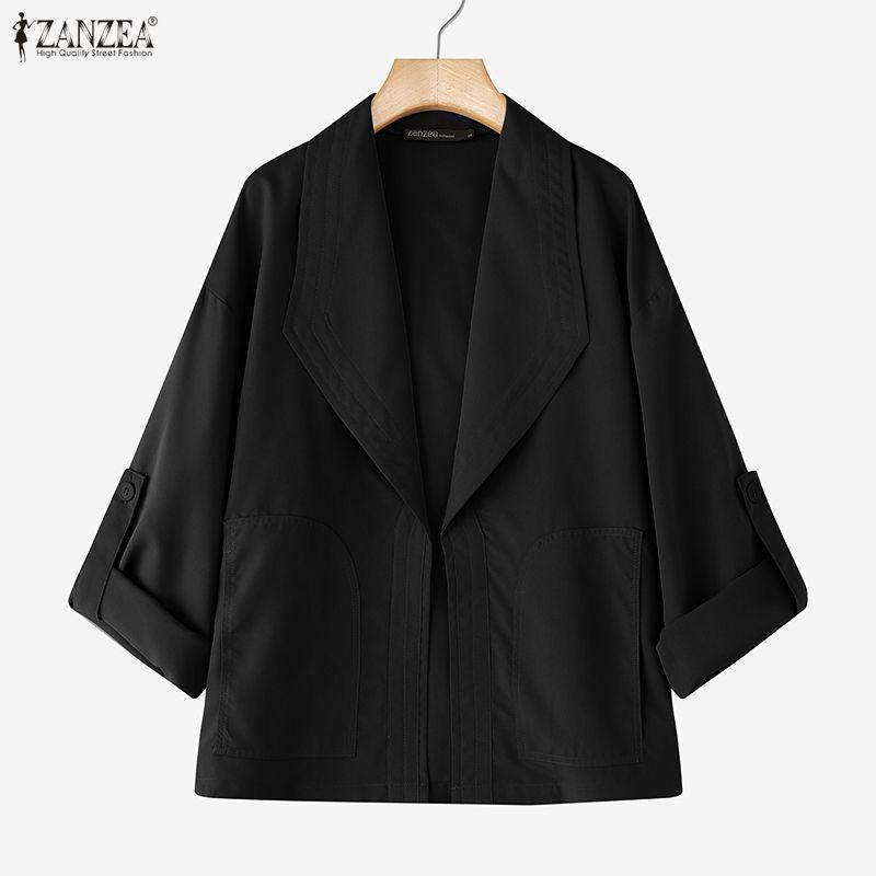 ZANZEA Womens Solid Color Loose Casual 3/4 Sleeve Thin Cardigan Tops