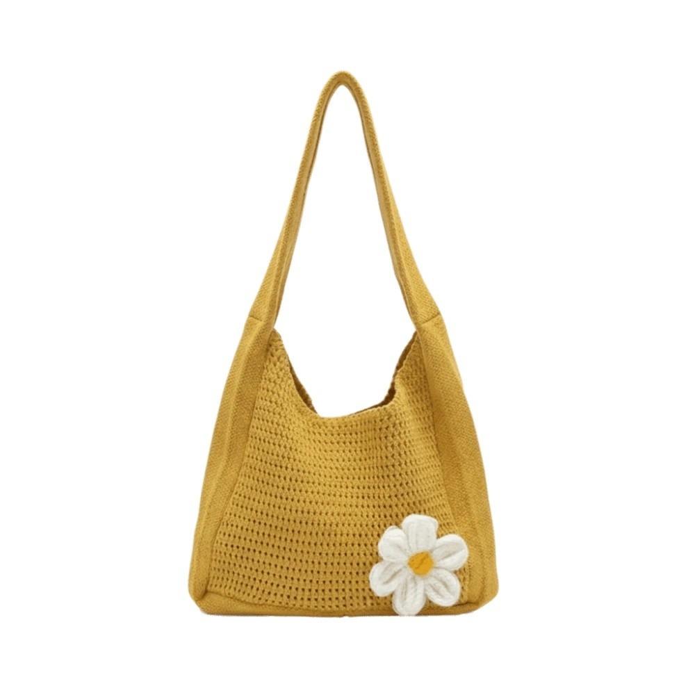 Sweet Knitted Tote Bag Breathable Seaside Vacation Handbag Trendy Crochet Shoulder Bag  Summer жёлтый