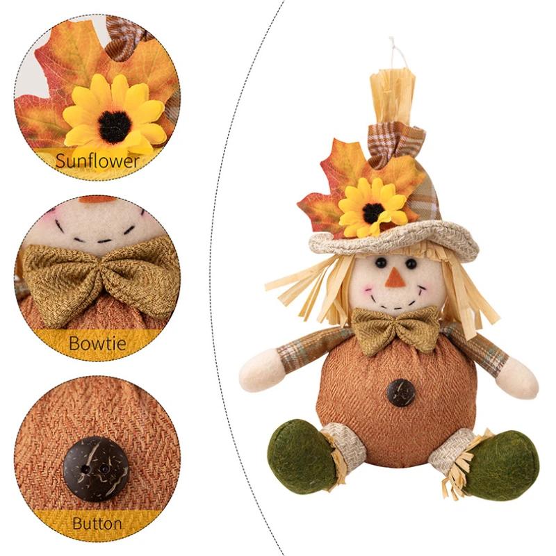 Thanksgiving Scarecrow Doll Pendant Maple Leaf Straw Hat Dwarf Doll Home Plush Decorative Ornament Thanksgiving Party Decor Gift