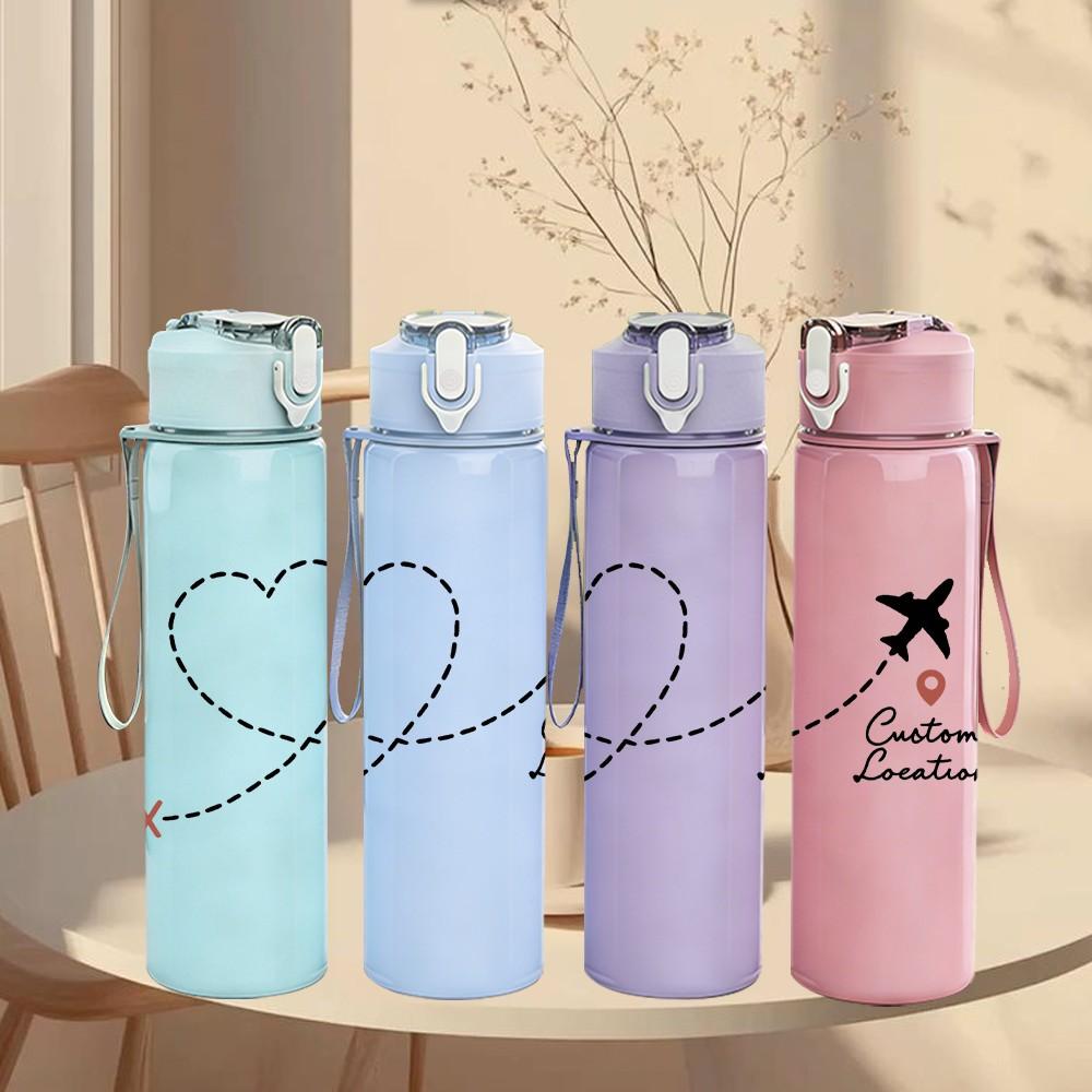 1PC Travel Heart Airplane 750ml Color Plastic Sports Water Bottle Leakproof Flip Straw Lid Suitable for Sports Office Home Use
