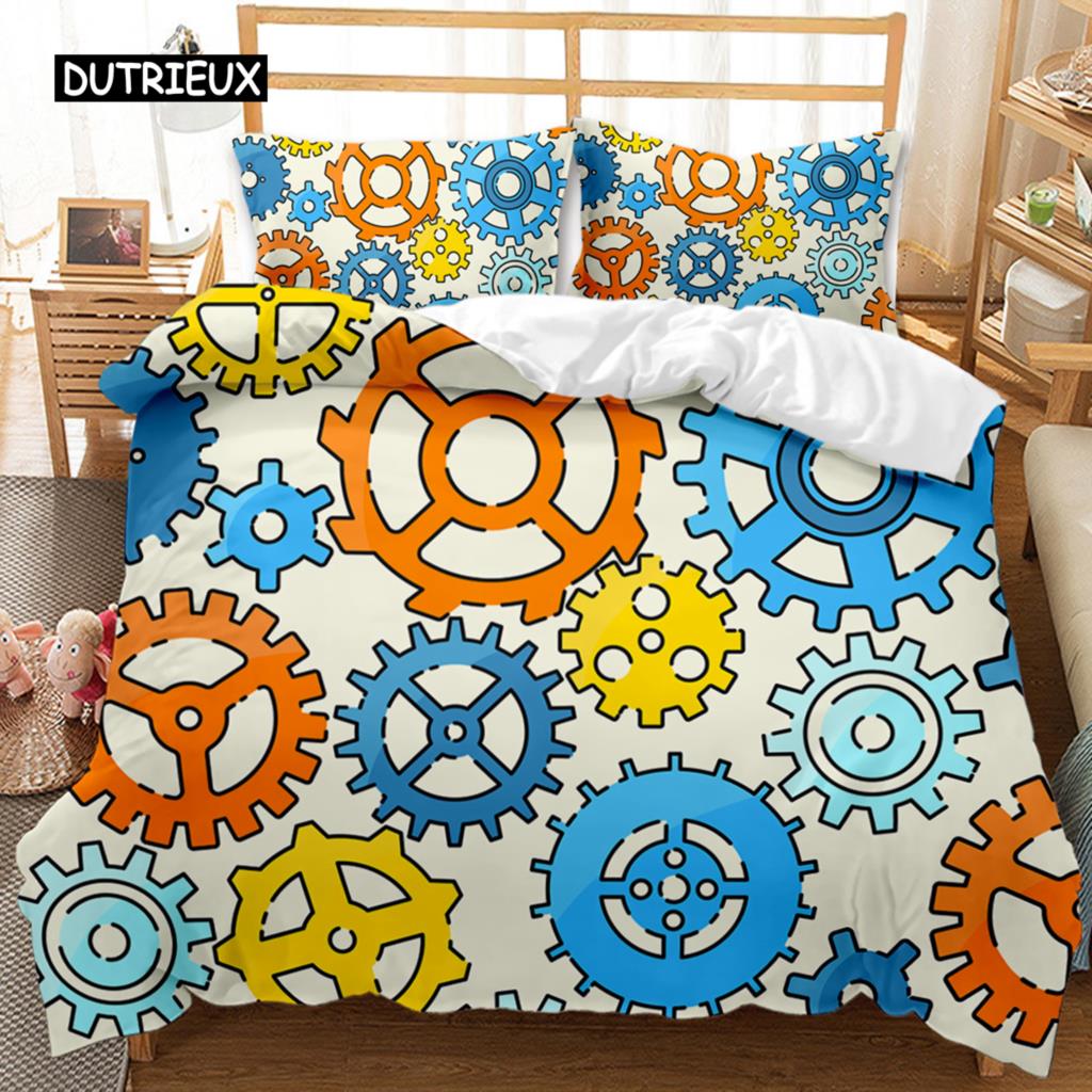 Mechanical Gear Duvet Cover Set Steampunk Style Bedding Set Clocks Polyester Comforter Cover Men Mechanical Device Bedclothes