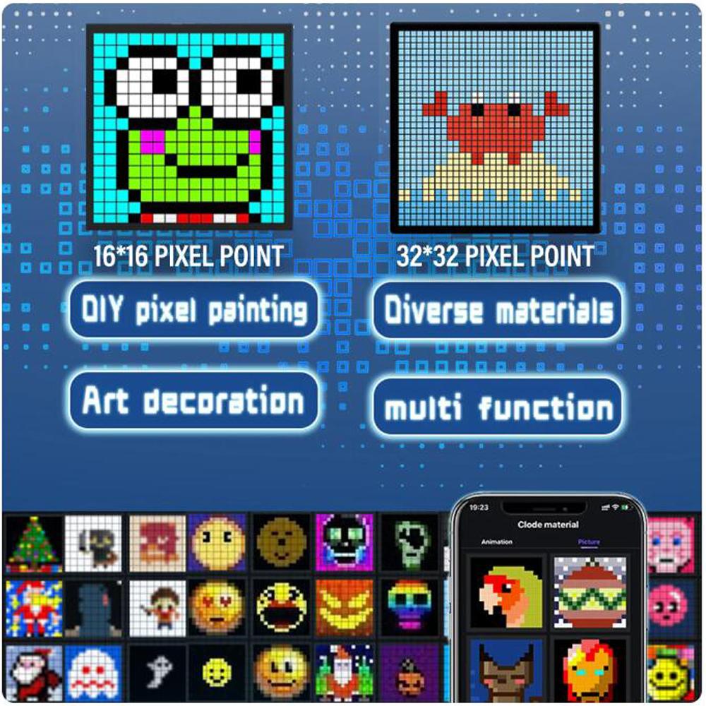 LED Matrix Pixel Display Smart App Control DIY Digital Photo Frame Pixel Programmable Screen Game Room Desktop Decor Night Light