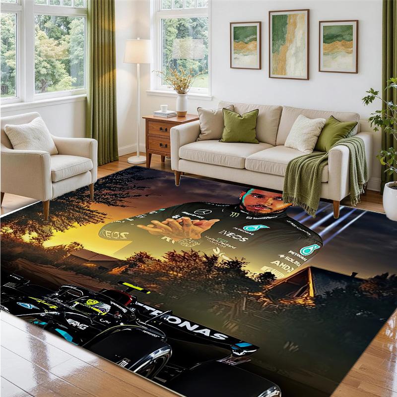 Lewis Hamilton Design Crystal Velvet Rug Soft Decorative Mat for Bedroom Entrance