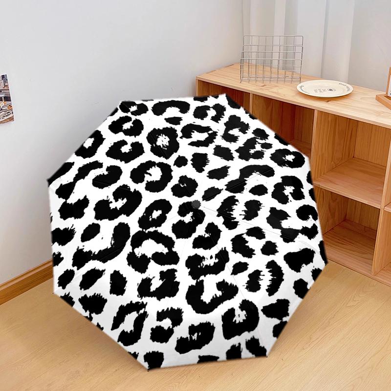 1PC Leopard Print Umbrella Portable Folding Umbrella Iron Frame Hole Bone Structure Outdoor Home Umbrella A7
