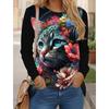 Women's T shirts 3D Print Art Design Cat Pattern Long Sleeve Daily Weekend Fashion Funny Round Neck Regular Fit Spring & Fall