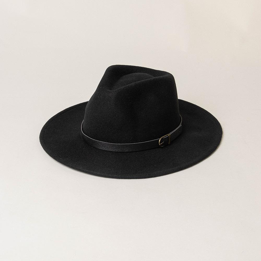 Autumn and winter new fashion casual belt buckle decorative wool woolen jazz hat shopping stage retro wool felt top hat