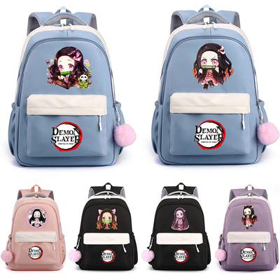 Anime Demon Slayer Nylon Sweet Soft Backpack Back To Schoolbag for Girl Boy Daily Bookbag Men Women Leisure Travel Bag Mochila