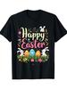Happy Easter Bunnies Eggs Flowers Graphic Print Men Casual Cotton Crew Neck T Shirt