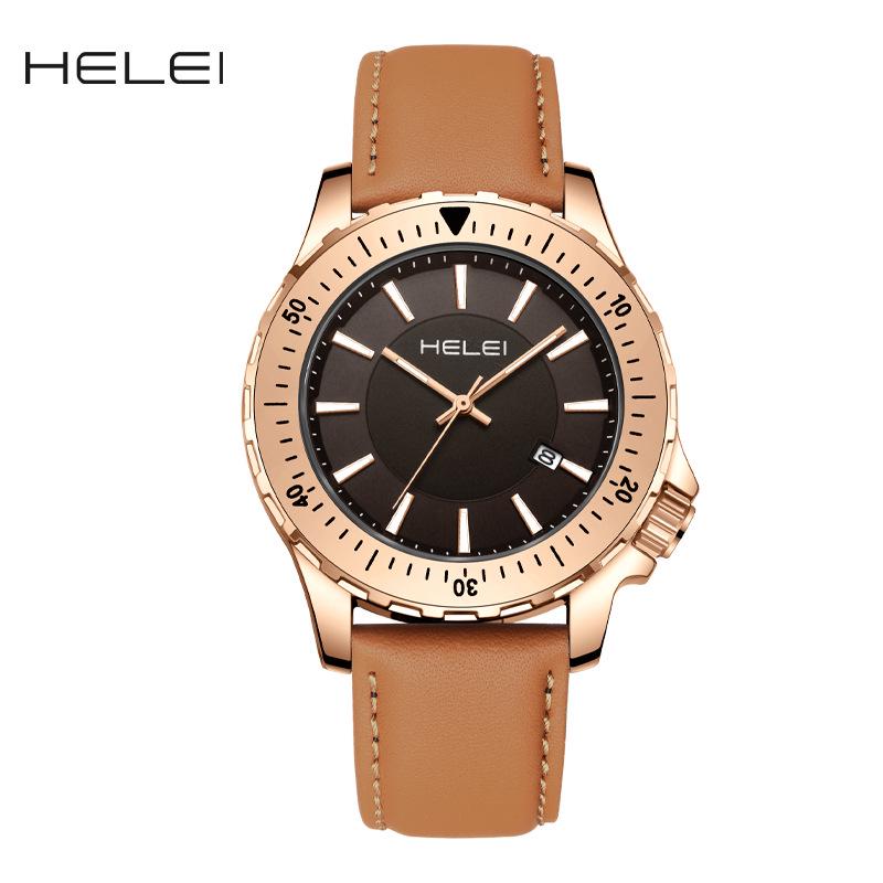 2024 Simple Waterproof Genuine Leather Men's Quartz Wristwatch with Calendar