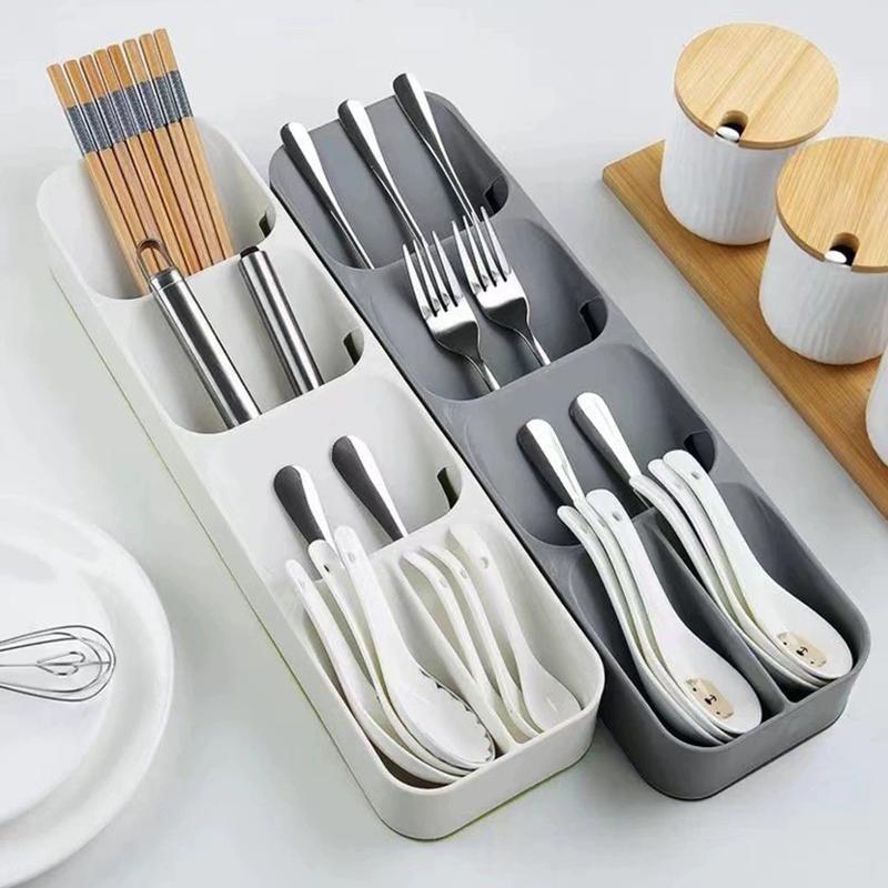 Plateau de rangement pour vaisselle de cuisine, organiseur de tiroir pour couteaux, fourchettes et cuillères, plateau de rangement compartimenté pour couverts, organisateur de cuisine