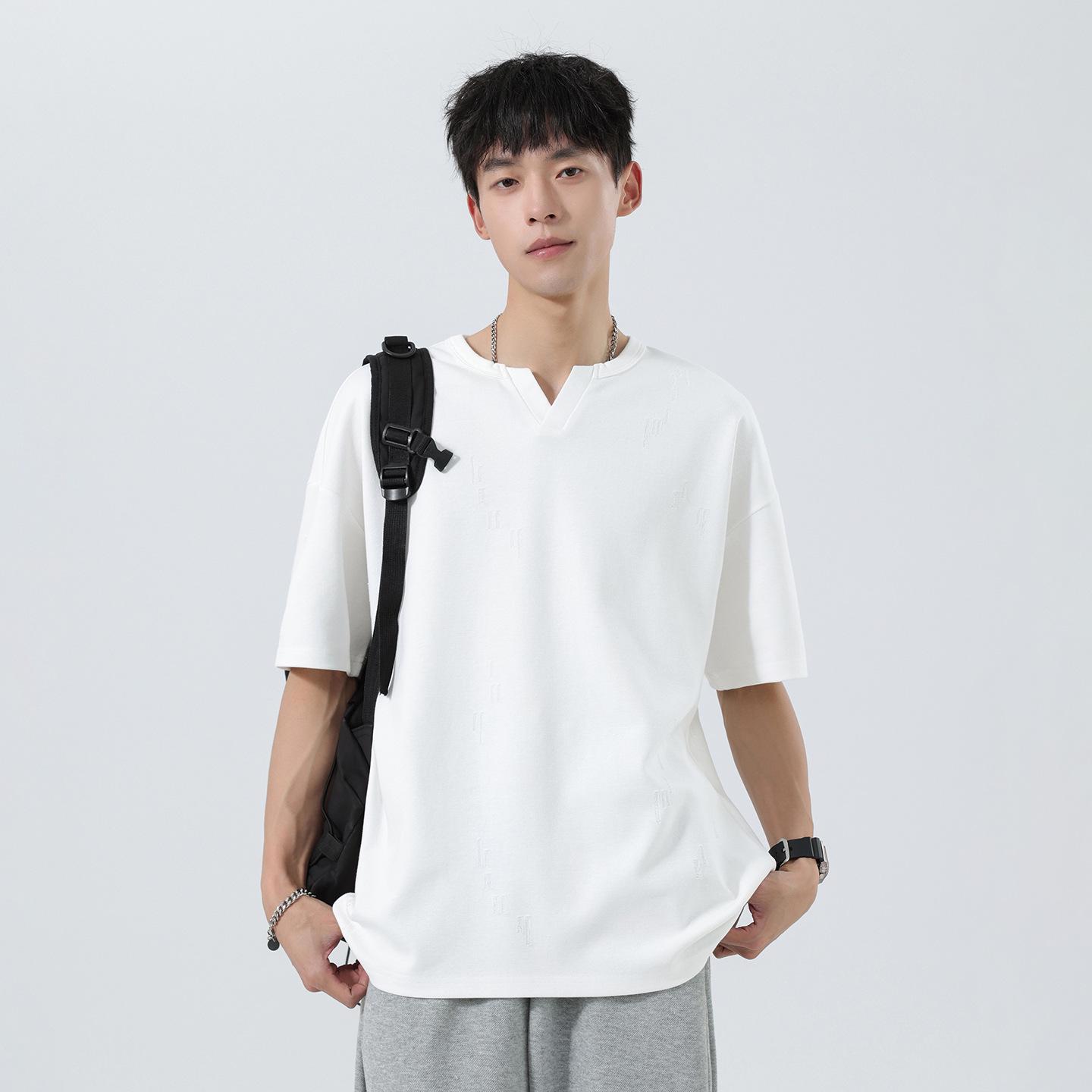 

Men s Textured V-Neck Short-Sleeve T-Shirt - Summer Trendy Ripped Style 3XL білий