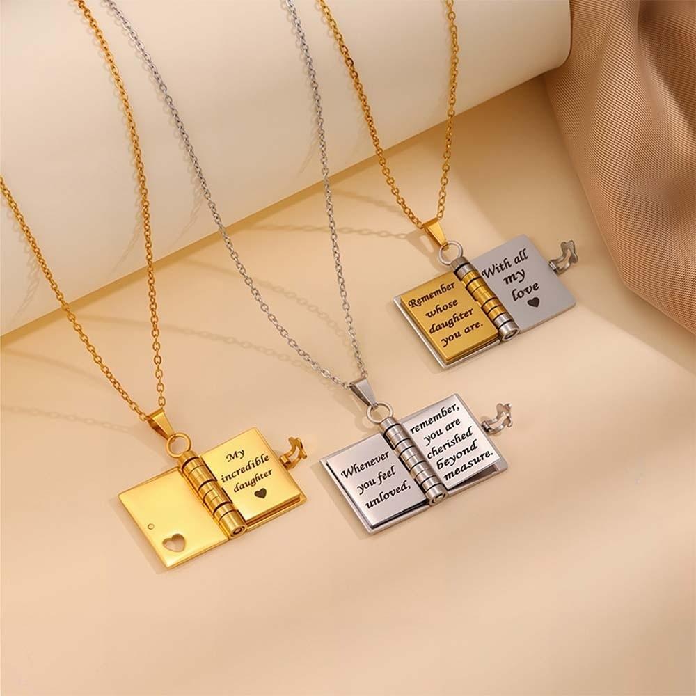 Stainless Steel Opening Book Pendant Titanium Steel Girls Text Locket  Collarbone Chain