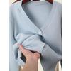 Waffle Texture V Neck Autumn Long Sleeves Cardigan Soft Glutinous Two Wool Core-Spun Yarn Normcore Pure Color Knitting Outwear