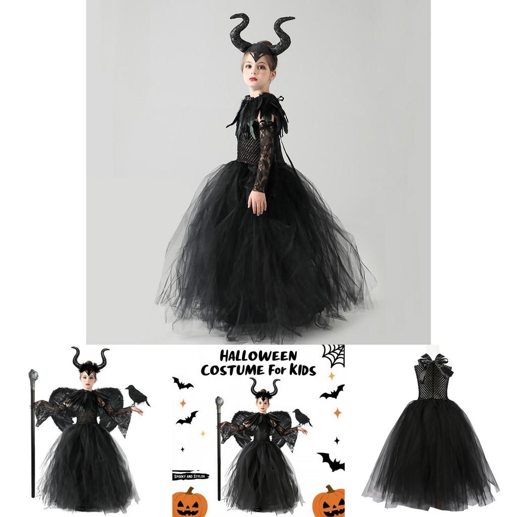 Maleficent Childrens Halloween Costume Dress With Polyester Fabric For Girls Ages 3 To 8