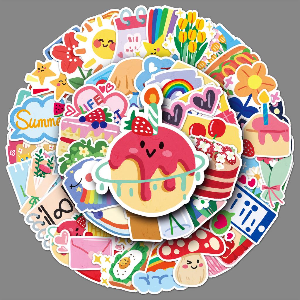 50 Cream Ins Style Doodle Cartoon Small Fresh Hand-painted Guka DIY Water Cup Suitcase Sticker Waterproof