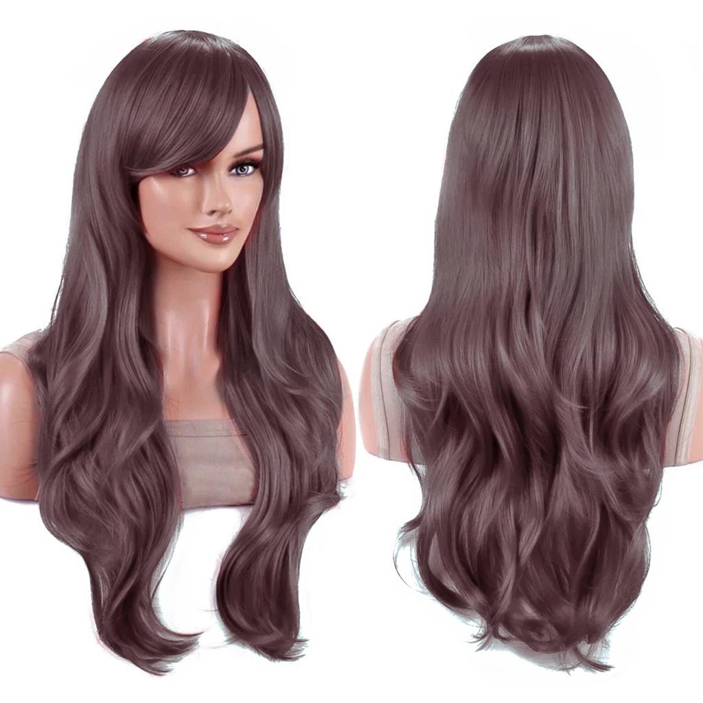 Parrucche Colorate Sintetiche Ondulate per Cosplay Lunghe 70cm con Frangia Parrucca Costume per Donne