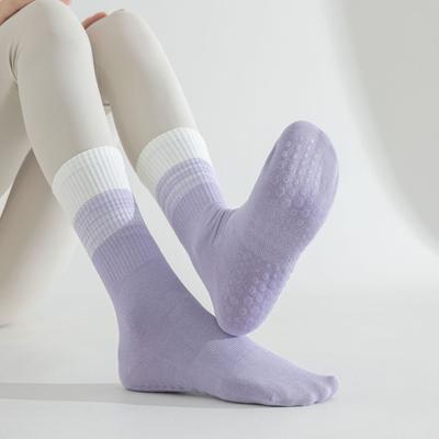 1 Pair Yoga Socks with Non-slip Gripper Breathable Moisture-Wicking Ballet Dance Fitness Pilates Athletic Gym Sports Mid-calf Cotton Socks