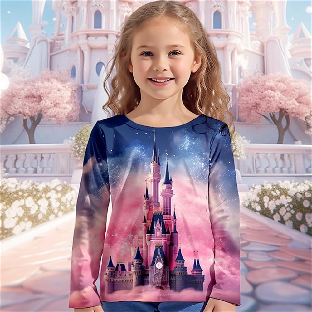 Children's Clothing From 6 To 14 Years Dream Elves 3d Pattern 2023 Autumn Kids Top Girls Tee Shirt Fashion Castle T-Shirts