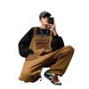 Men's Japanese Retro Reversible Neutral Overalls - Orange & Brown, Loose-Fit, Couple's Style.