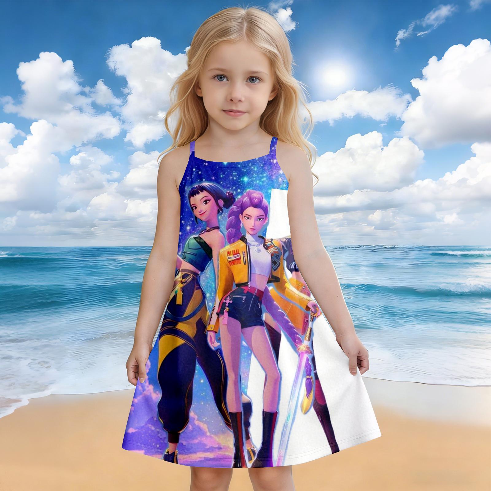 Children s Summer Round Neck Cartoon Print Dress 120