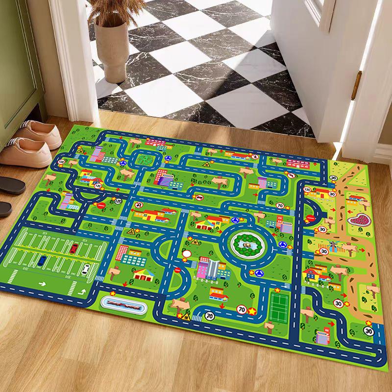 Kids Traffic Game Play Mat – Parking Lot Road Track with Cars & Signs – Interactive Educational Floor Rug for Boys and Girls