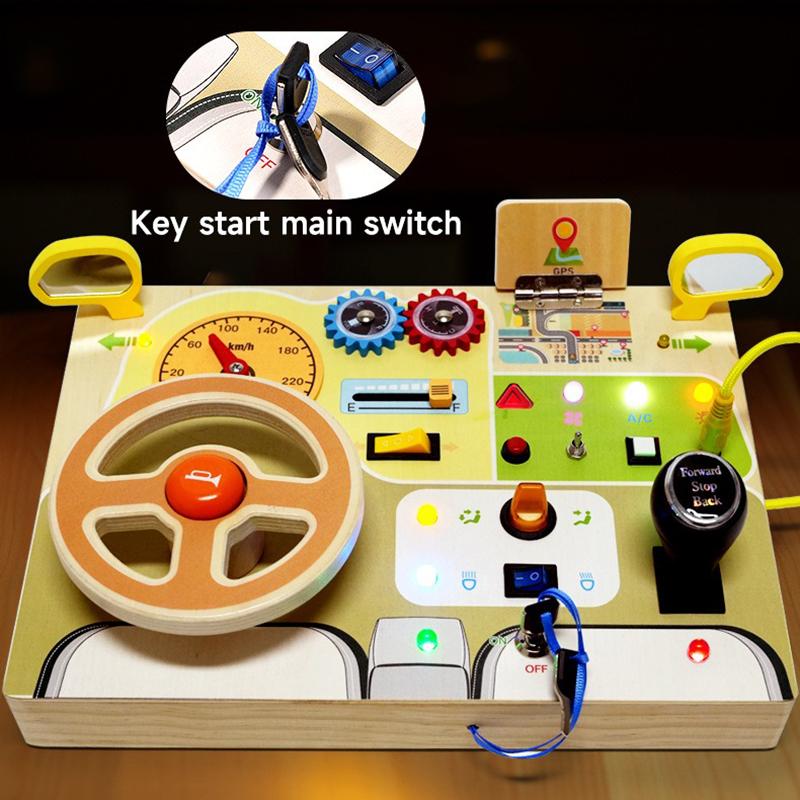 2 in 1 Montessori Busy Board Light Switch Games Toddlers Sensory Manipulation Board Parish Learning Activity Wooden Children Toy
