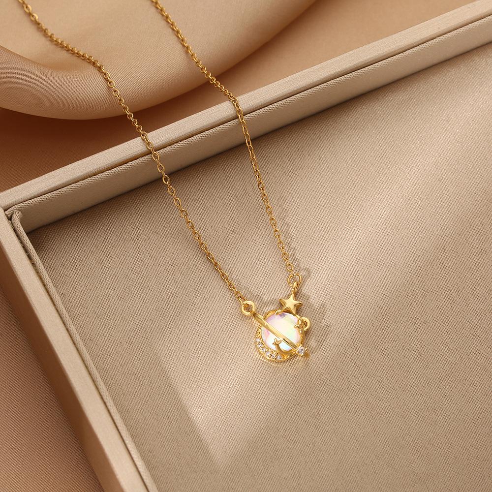 Hochwertige Damen Halskette aus Titanstahl mit vierblättrigem Kleeblatt - Nicht verblassend, vielseitige Schlüsselbeinkette