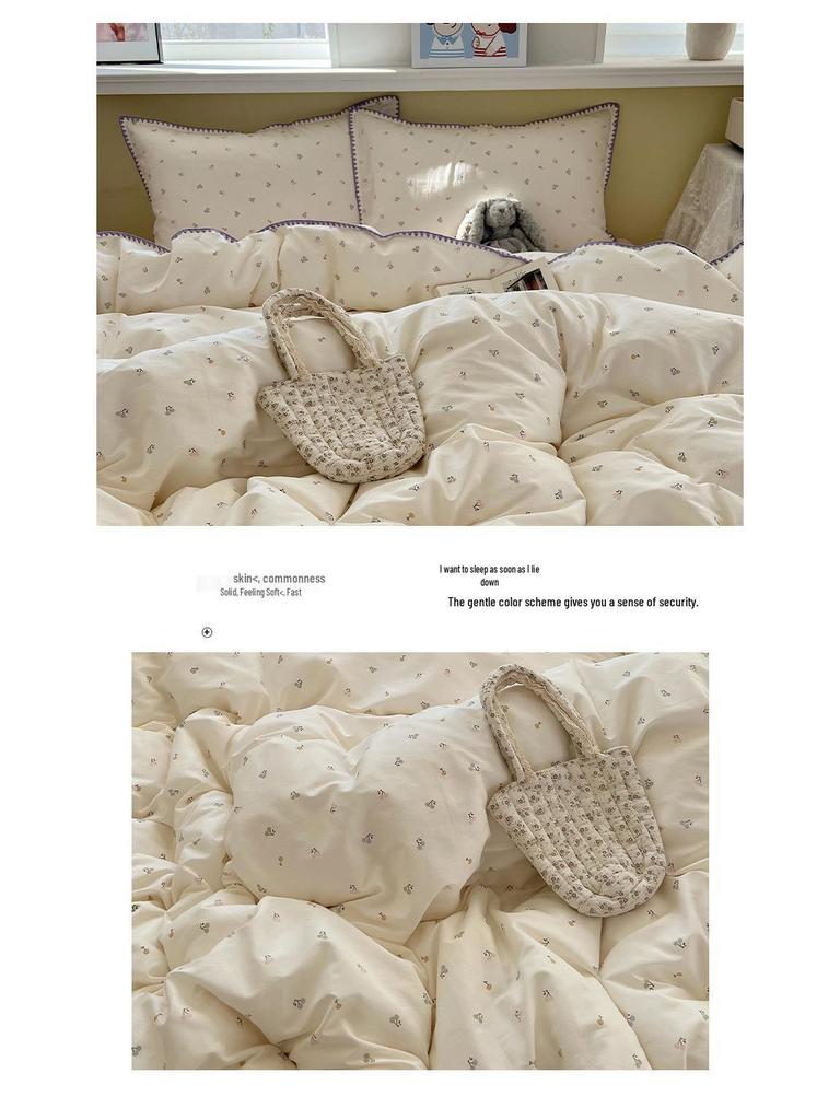 Ins Style 100% Pure Cotton Bedding Set: Duvet Cover and Sheet, Available In Four-Piece or Single Three-Piece Options