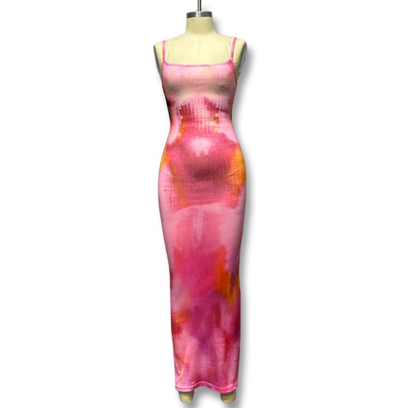 Fashion Style Sexy Spaghetti-Strap Floral Print Dress Casual Vacation Slim Fit Dress Summer Women's Sheath Dress