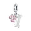 WOSTU 925 Sterling Silver Pink Cat Dog Paw Charms Pendant Heart Beads Fit Original Bracelet DIY Necklace Girl Birthday Gift