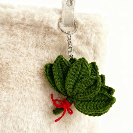 Woven Keychain Handmade Pomelo Leaf Design Lucky Charm Keychain Hand-Crocheting Decorative