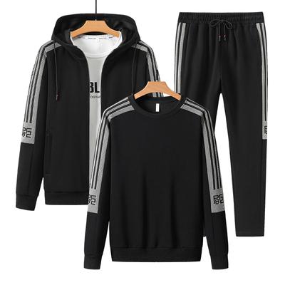Erkek Sonbahar Kapüşonlular Setleri O Boyun Hoodie + Hırka Hoodies + Uzun Pantolon 3 Adet Setleri Erkek Eşofman Spor