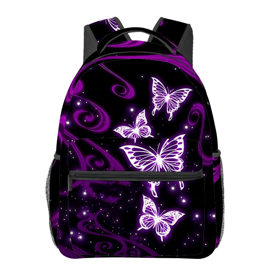 Zaini con Stampa Farfalla Viola per Bambini/Ragazzi Migliori Regali Borse Piatte 2D Cartoni Animati per Laptop Zaino Scolastico per Adolescenti Tempo Libero all'Aperto
