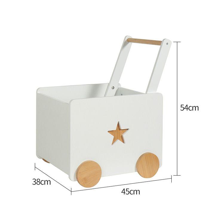 Boîte à Jouets Enfant GINGER HOME, sur Roulettes avec Poignée de Poussée, Bois MDF Blanc et Bambou, 38x45x54 cm