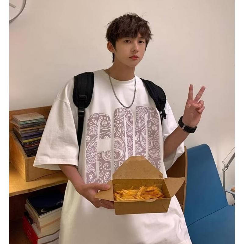 חולצות גברים קצרות שרוולים קצרים מכתב הדפסה גרפית טי מותג אופנה לגברים בגדי גברים גברים חולצות קז'ואל טי קיץ קוריאני רטרו חולצות עבור