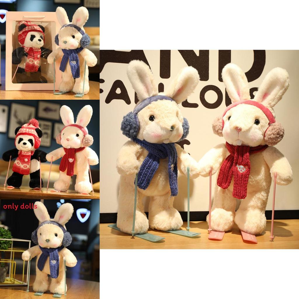 Cuter Rabbit And Panda Plush Toys With Ski Design For Kids And Gift Giving
